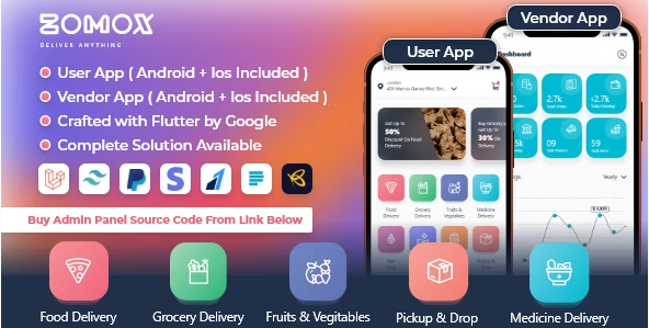 User & Vendor App for Zomox Grocery, Food, Pharmacy Courier Delivery