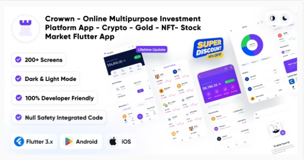 Crowwn - Online Multipurpose Investment Platform App - Crypto - Gold - NFT- Stock Market Flutter App