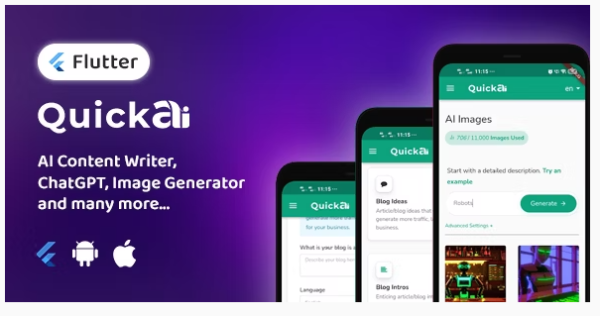 QuickAI - AI Content Writer, Image Generator, ChatGPT Flutter APP