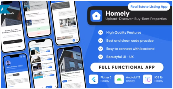 Homely : A complete real estate app : Directory Listing Buy-Sell-Rent : Flutter/Laravel