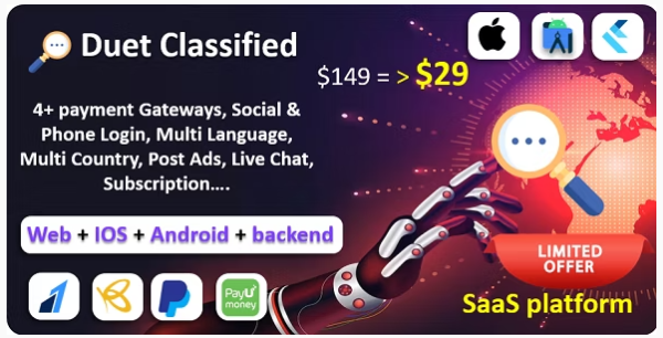 Duet Classified App | Classified App | Buy & Sell | Payment Gateway | Android & Web & iOS | SaaS