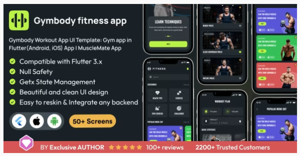 Gymbody Workout App UI Template: Gym app in Flutter(Android, iOS) App | MuscleMate App