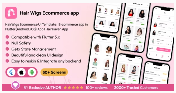 HairWigs Ecommerce UI Template: E-commerce app in Flutter(Android, iOS) App | HairHaven App